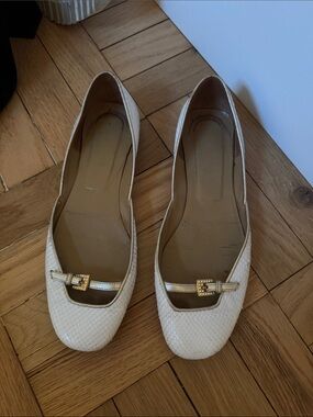 Valentino Women's Cream Ballet Flats with Gold Accent